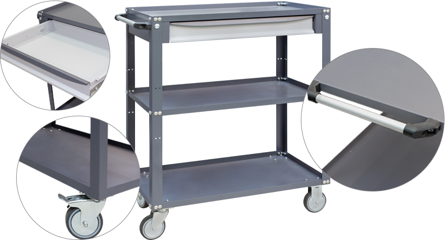 Фото промышленных тележек полочных металлических для склада